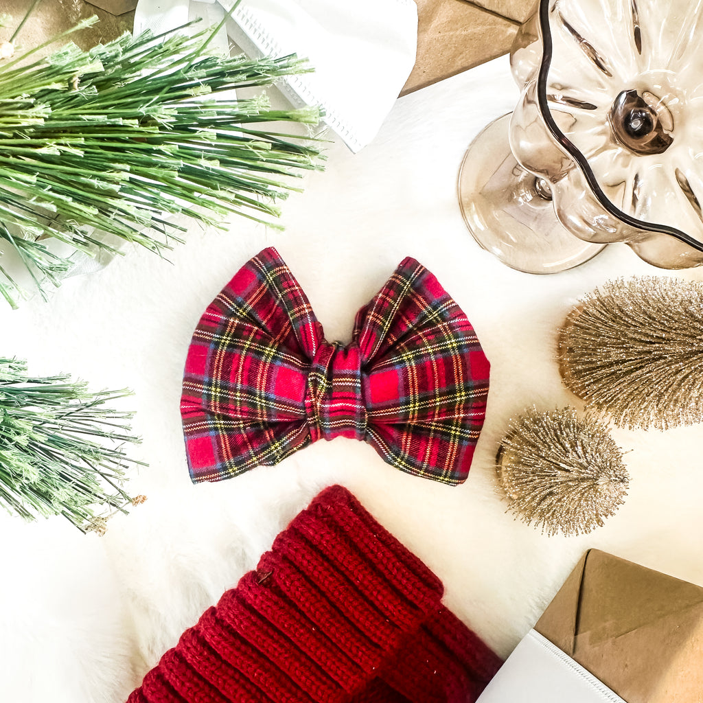 Holiday Plaid Over The Collar Bow